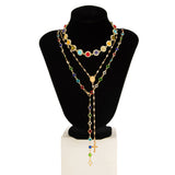 Bohemian-style round crystal layered necklace