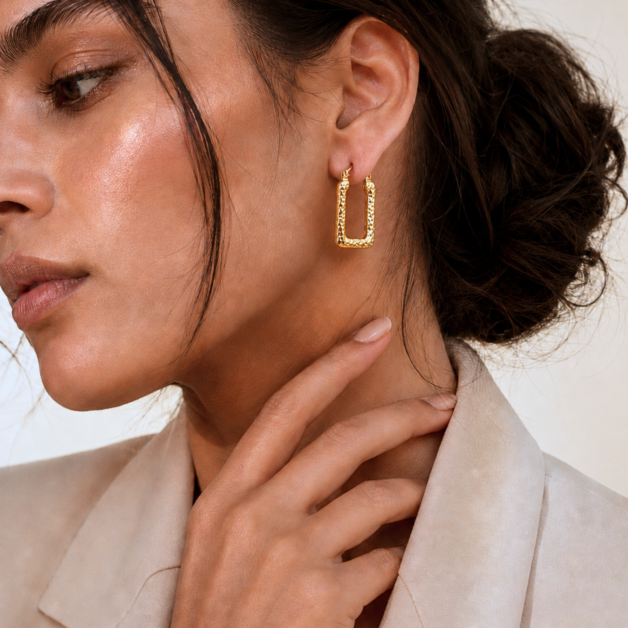 Posh Textured Square Hoop Earrings