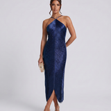 Renata | Halter Gown With Fringe Detail And Open Back
