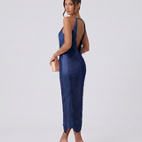 Renata | Halter Gown With Fringe Detail And Open Back