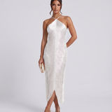 Renata | Halter Gown With Fringe Detail And Open Back