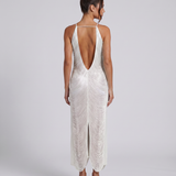Renata | Halter Gown With Fringe Detail And Open Back