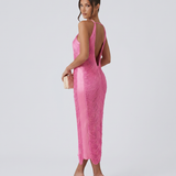 Renata | Halter Gown With Fringe Detail And Open Back