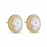 Gold Oval Halo Stud Earrings